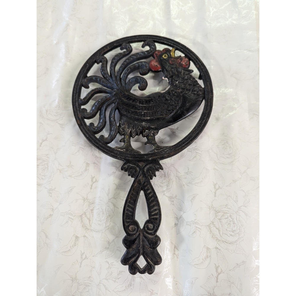 Large Cast iron kitchen Trivet with handle ROOSTER design